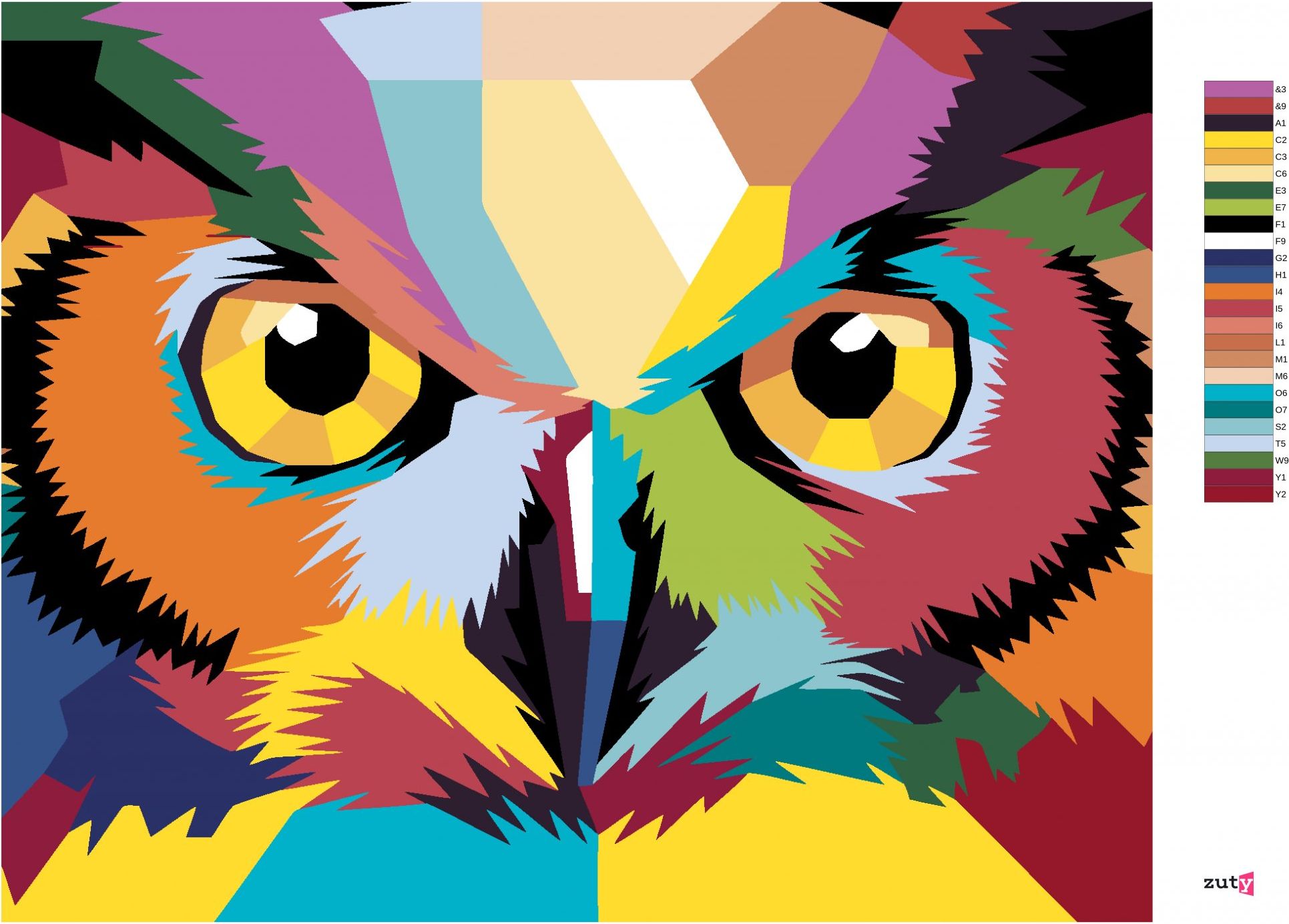 zuty Malování podle čísel - POP ART SOVA - Rozměr: 40x50 cm, Rámování: Varianta: bez rámu a bez vypnutí plátna - obrázek 3