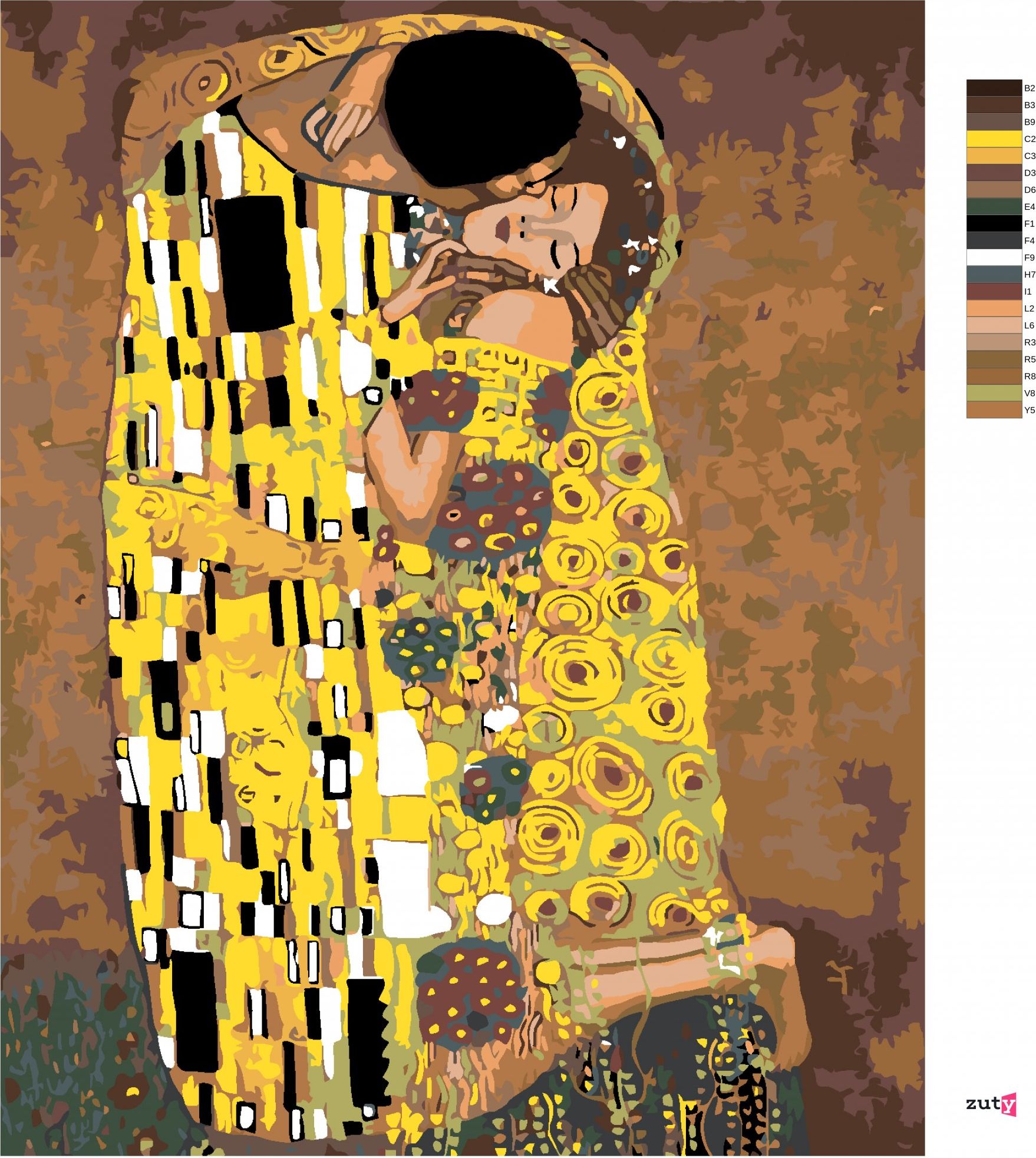 zuty Malování podle čísel - POLIBEK (Gustav Klimt) - Rozměr: 40x50 cm, Rámování: Varianta: bez rámu a bez vypnutí plátna - obrázek 7