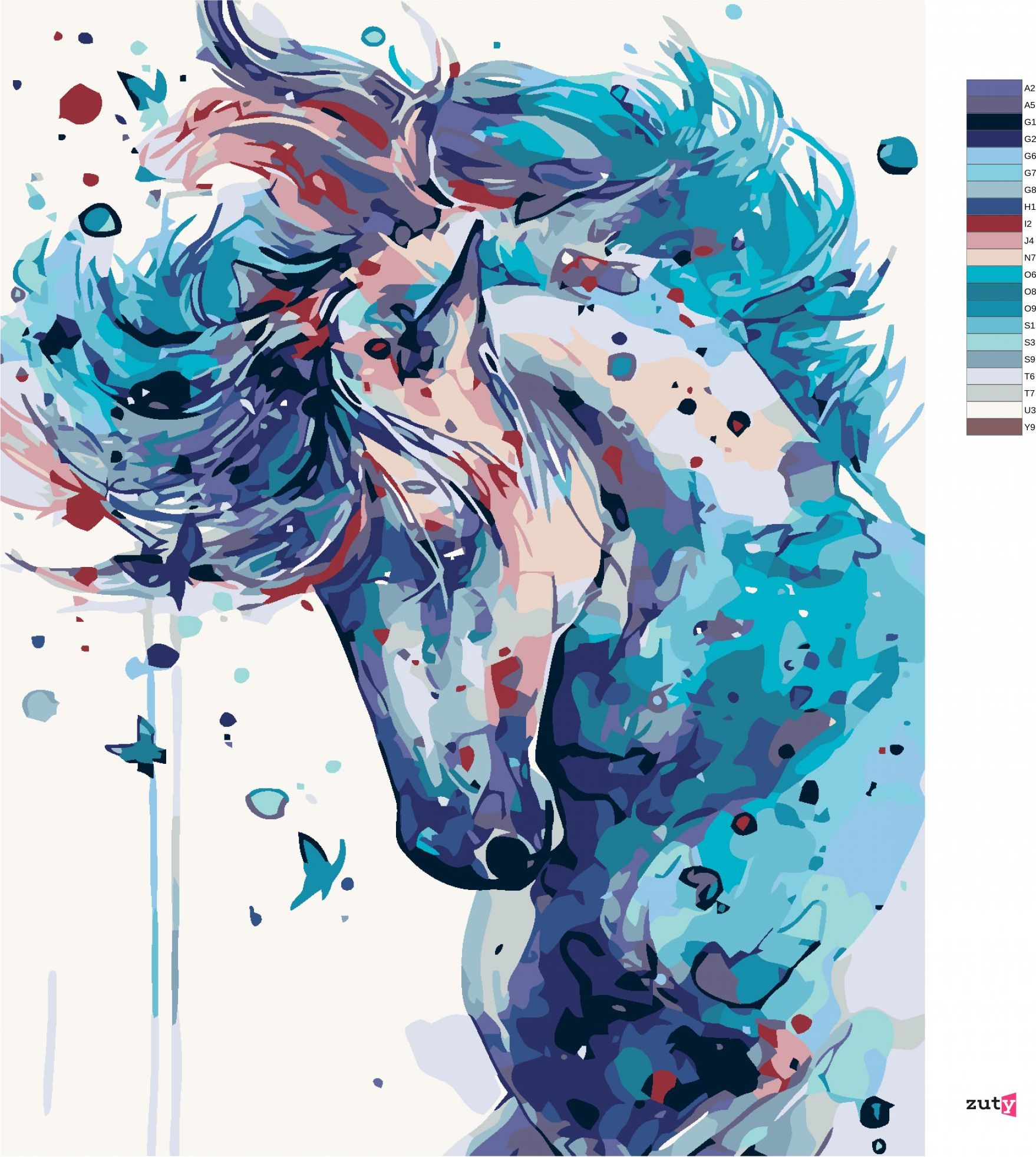 zuty Malování podle čísel - ABSTRAKTNÍ KŮŇ TMAVĚ MODRÝ - Rozměr: 40x50 cm, Rámování: Varianta: bez rámu a bez vypnutí plátna - obrázek 9