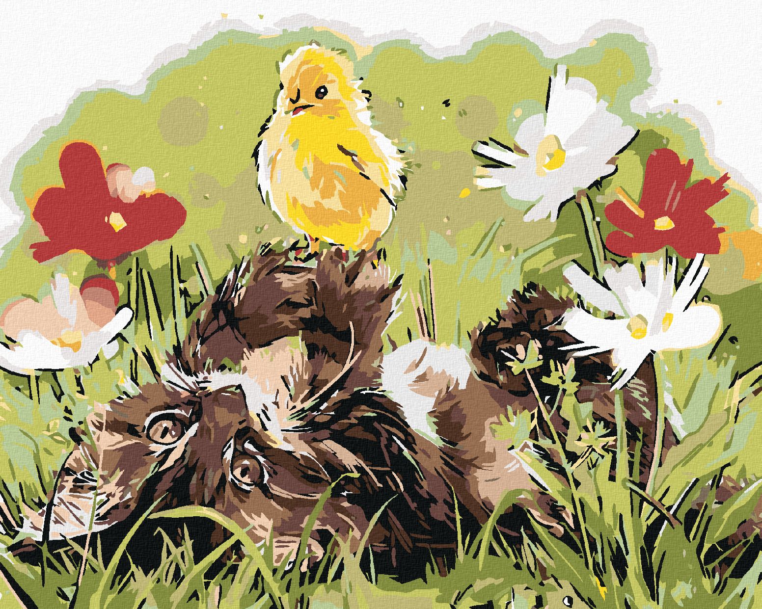 zuty Malování podle čísel - KOTĚ A KUŘÁTKO - Rozměr: 40x50 cm, Rámování: Varianta: bez rámu a bez vypnutí plátna - obrázek 1