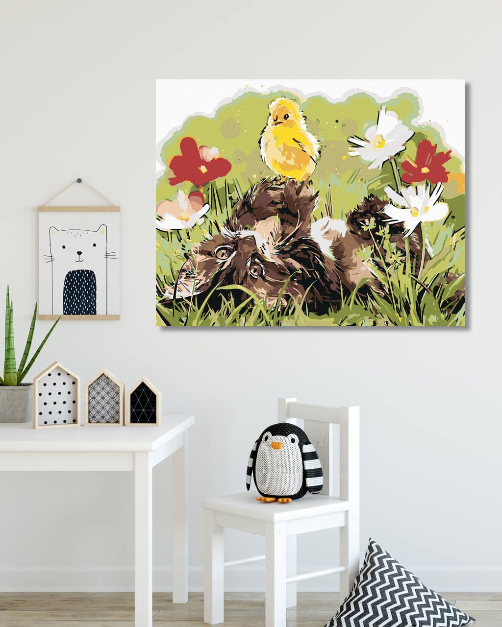 zuty Malování podle čísel - KOTĚ A KUŘÁTKO - Rozměr: 40x50 cm, Rámování: Varianta: bez rámu a bez vypnutí plátna - obrázek 4