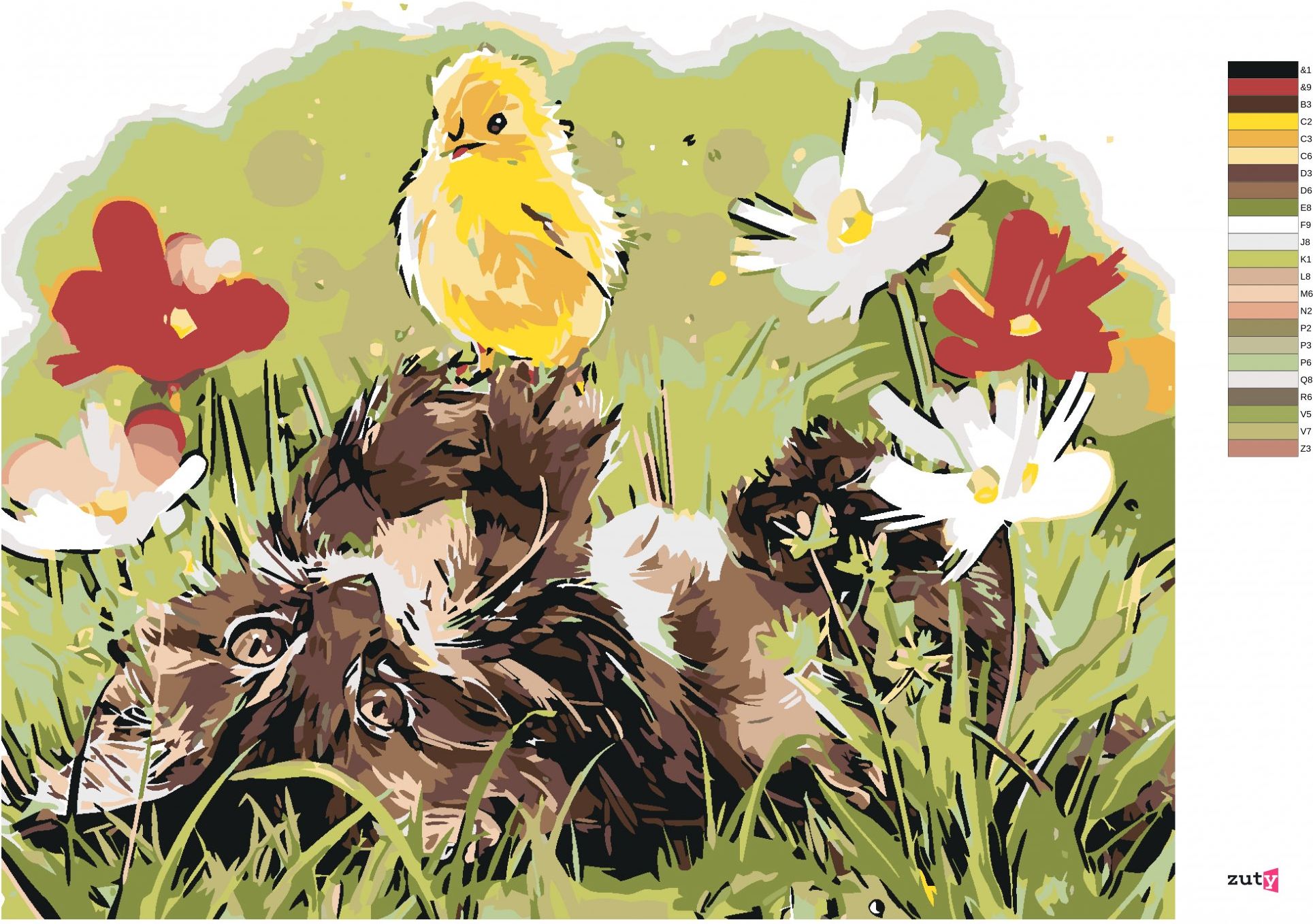 zuty Malování podle čísel - KOTĚ A KUŘÁTKO - Rozměr: 40x50 cm, Rámování: Varianta: vypnuté plátno na rám - obrázek 3