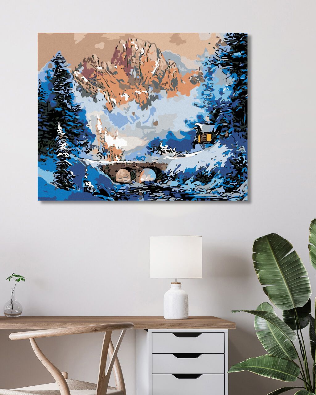 zuty Malování podle čísel - CHATKA U MŮSTKU V ZIMĚ - Rozměr: 40x50 cm, Rámování: Varianta: vypnuté plátno na rám - obrázek 4