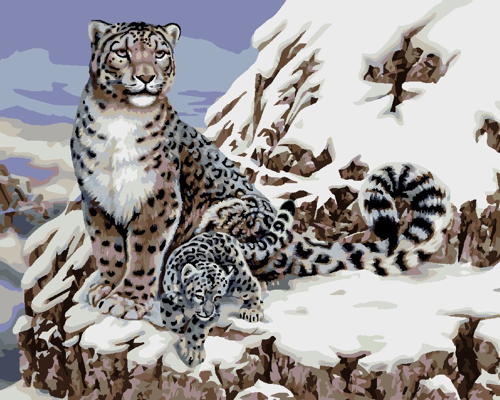 zuty Malování podle čísel - LEVHART SNĚŽNÝ S MLÁDĚTEM (HOWARD ROBINSON) - Rozměr: 40x50 cm, Rámování: Varianta: bez rámu a bez vypnutí plátna - obrázek 3