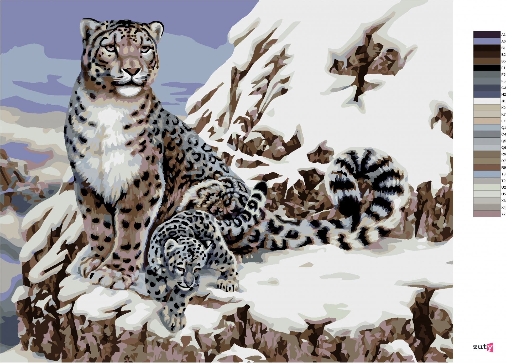 zuty Malování podle čísel - LEVHART SNĚŽNÝ S MLÁDĚTEM (HOWARD ROBINSON) - Rozměr: 40x50 cm, Rámování: Varianta: bez rámu a bez vypnutí plátna - obrázek 6