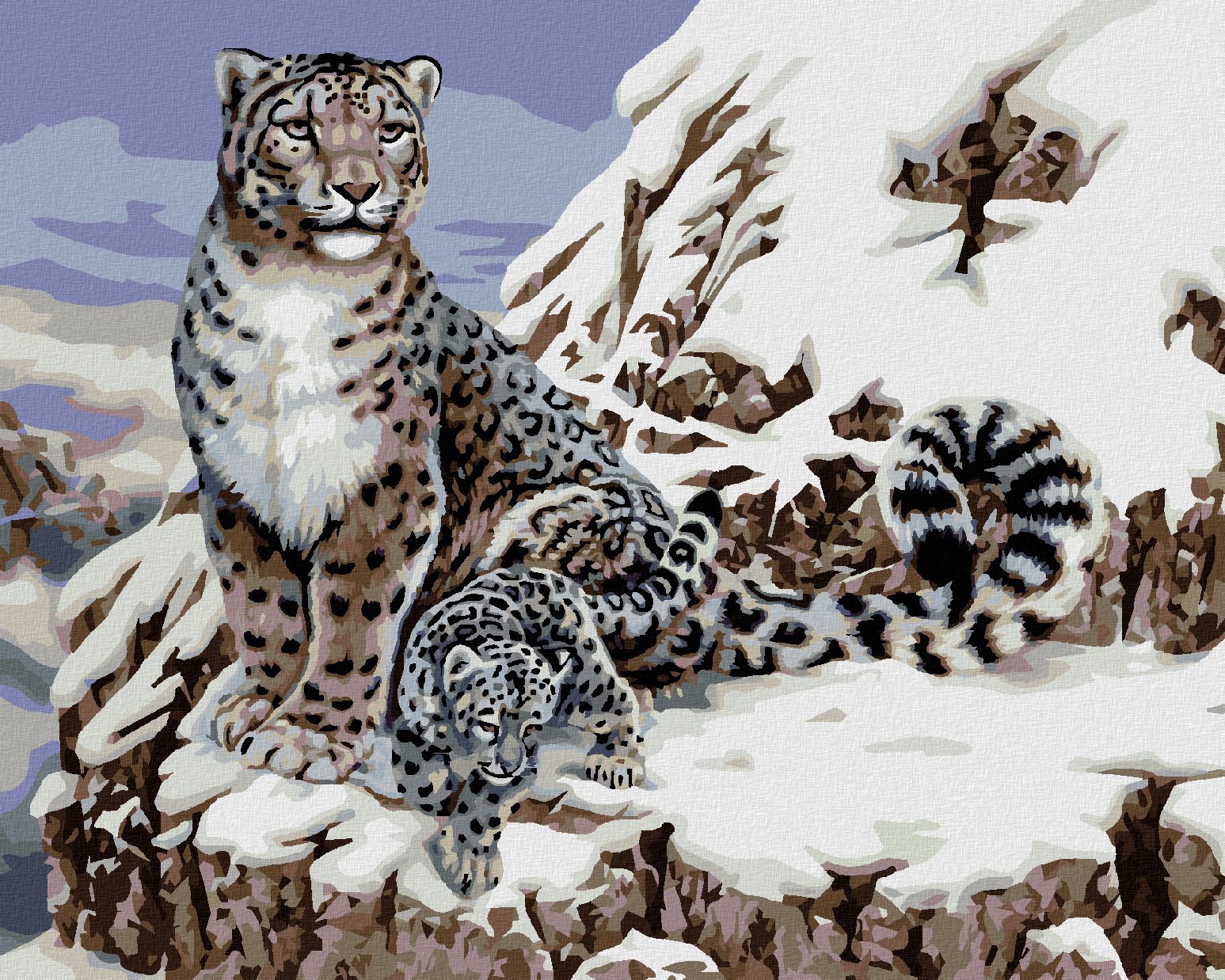 zuty Malování podle čísel - LEVHART SNĚŽNÝ S MLÁDĚTEM (HOWARD ROBINSON) - Rozměr: 40x50 cm, Rámování: Varianta: vypnuté plátno na rám - obrázek 1