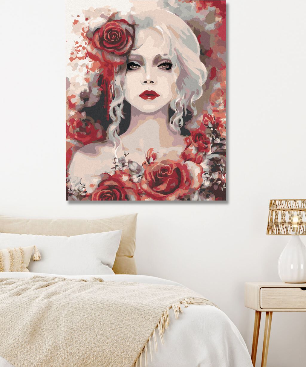 zuty Malování podle čísel - ŽENA S RUDÝMI RŮŽEMI - Rozměr: 40x50 cm, Rámování: Varianta: vypnuté plátno na rám - obrázek 4