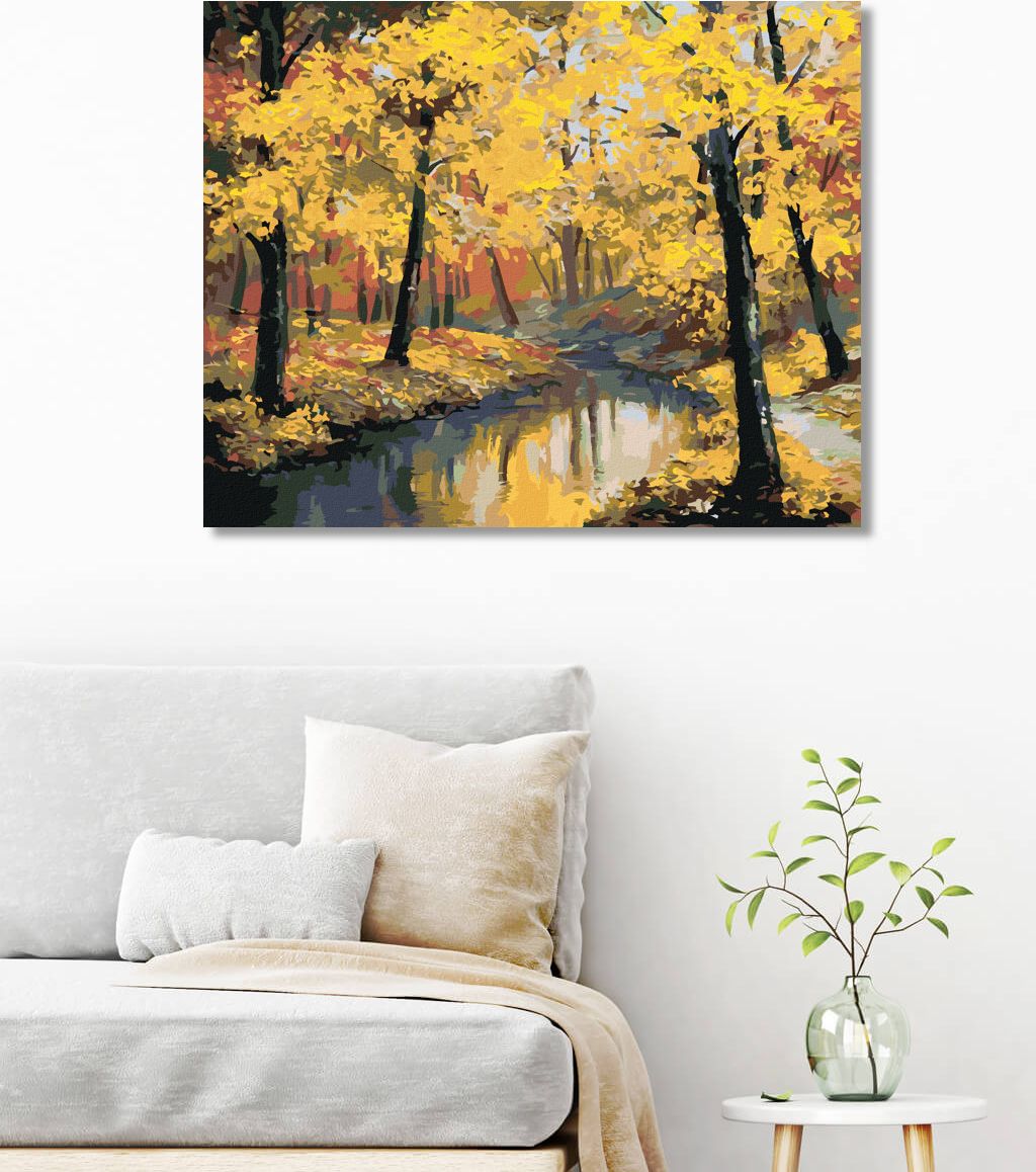 zuty Malování podle čísel - PODZIMNÍ LES A ŘEKA - Rozměr: 40x50 cm, Rámování: Varianta: vypnuté plátno na rám - obrázek 6