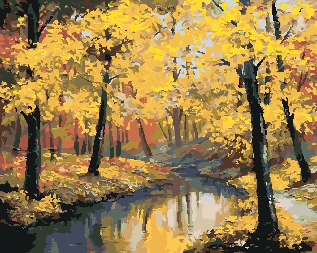 zuty Malování podle čísel - PODZIMNÍ LES A ŘEKA - Rozměr: 40x50 cm, Rámování: Varianta: vypnuté plátno na rám - obrázek 9