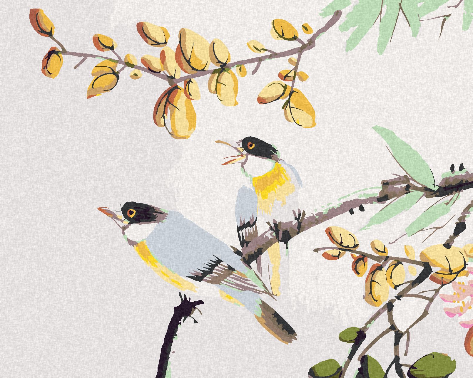 zuty Malování podle čísel - PTÁČCI NA STROMĚ ČÍNA - Rozměr: 40x50 cm, Rámování: Varianta: bez rámu a bez vypnutí plátna - obrázek 1