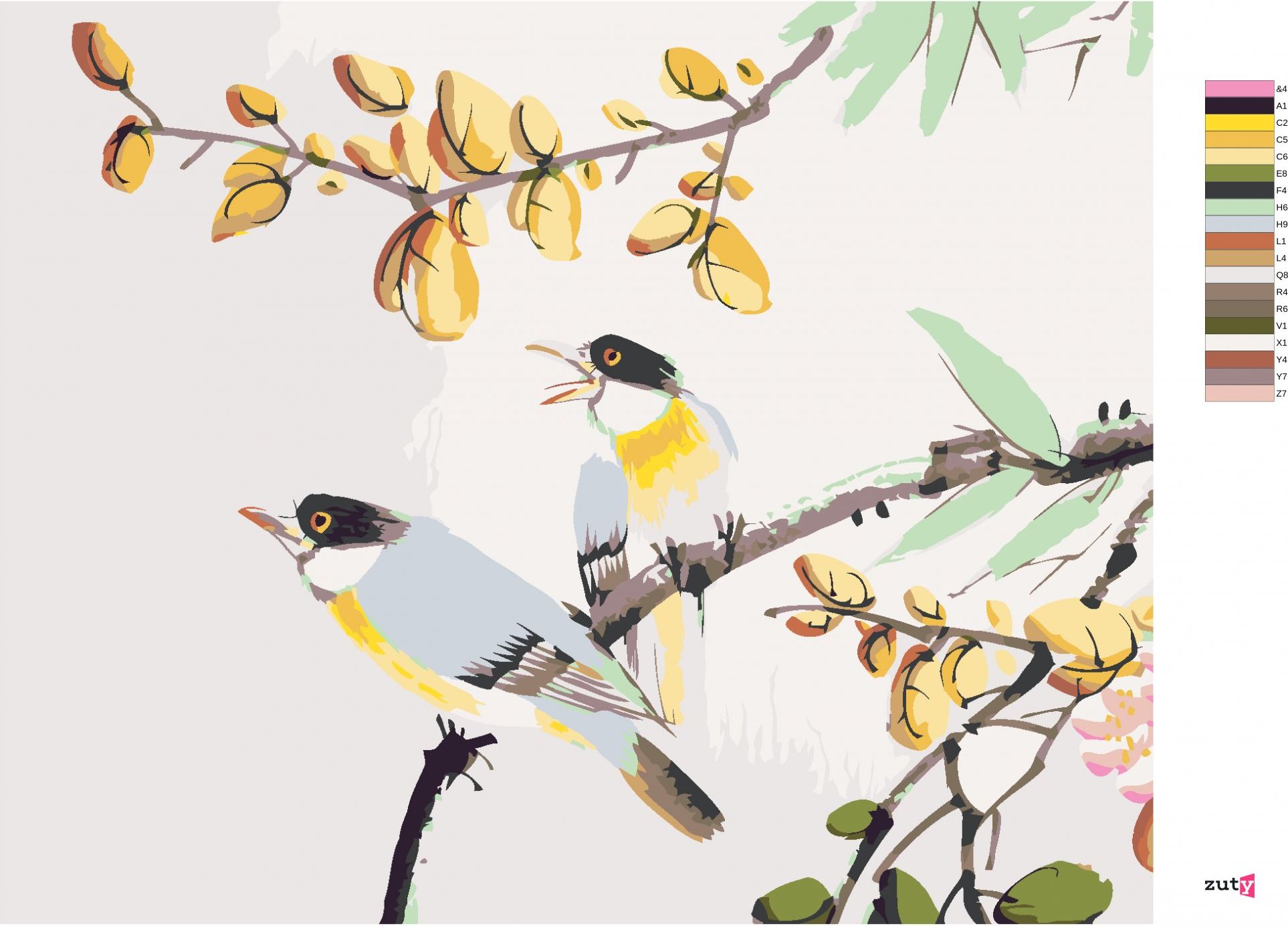 zuty Malování podle čísel - PTÁČCI NA STROMĚ ČÍNA - Rozměr: 40x50 cm, Rámování: Varianta: bez rámu a bez vypnutí plátna - obrázek 6