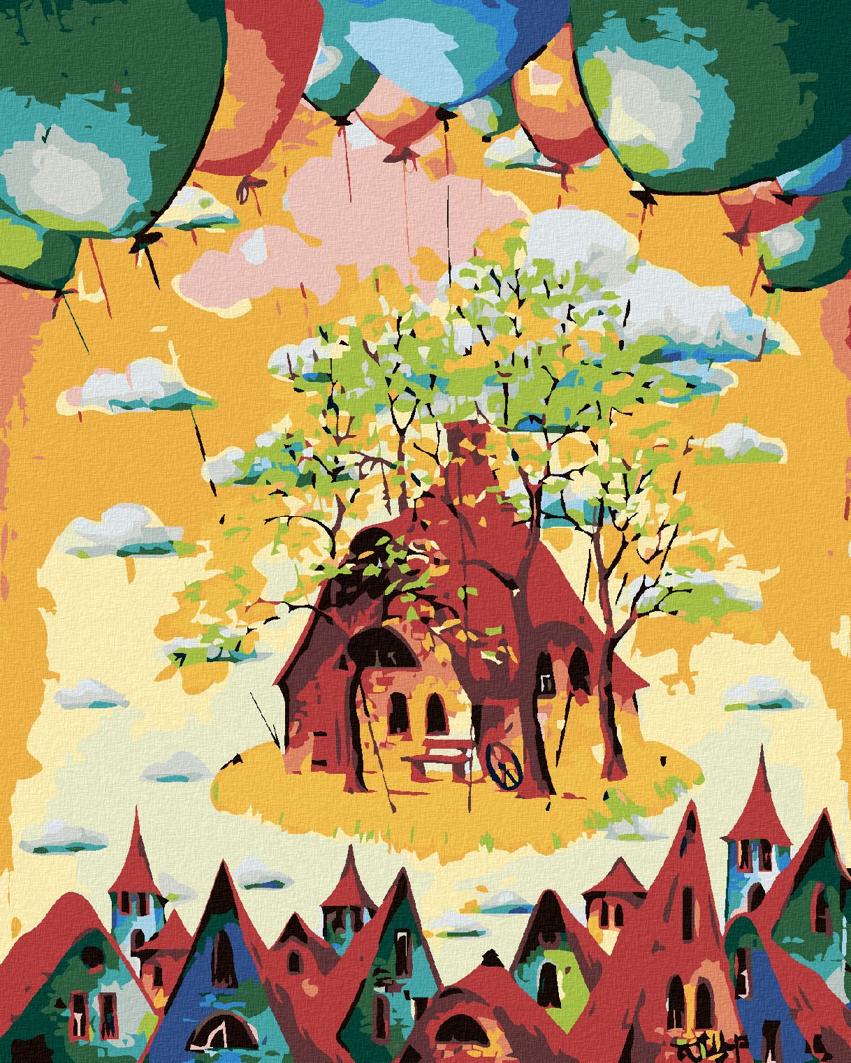 zuty Malování podle čísel - BAREVNÉ DOMKY S BALONKY - Rozměr: 40x50 cm, Rámování: Varianta: vypnuté plátno na rám - obrázek 1
