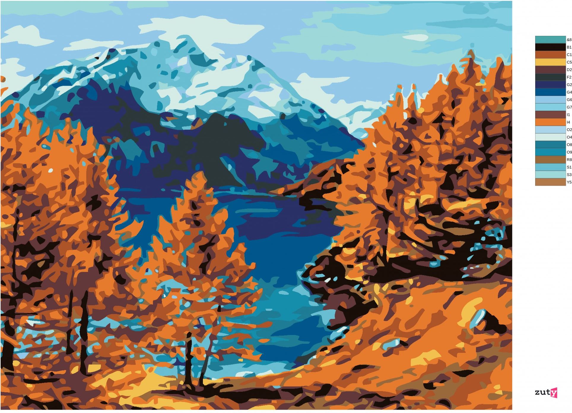 zuty Malování podle čísel - JEZERO POD HOROU - Rozměr: 40x50 cm, Rámování: Varianta: vypnuté plátno na rám - obrázek 5