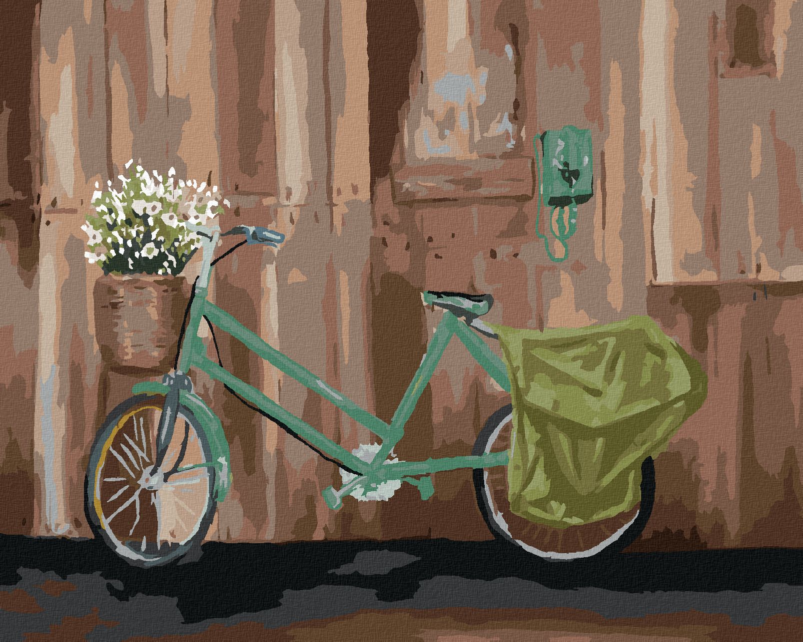 zuty Malování podle čísel - KOLO S KOŠÍKEM KVĚTIN - Rozměr: 40x50 cm, Rámování: Varianta: vypnuté plátno na rám - obrázek 1