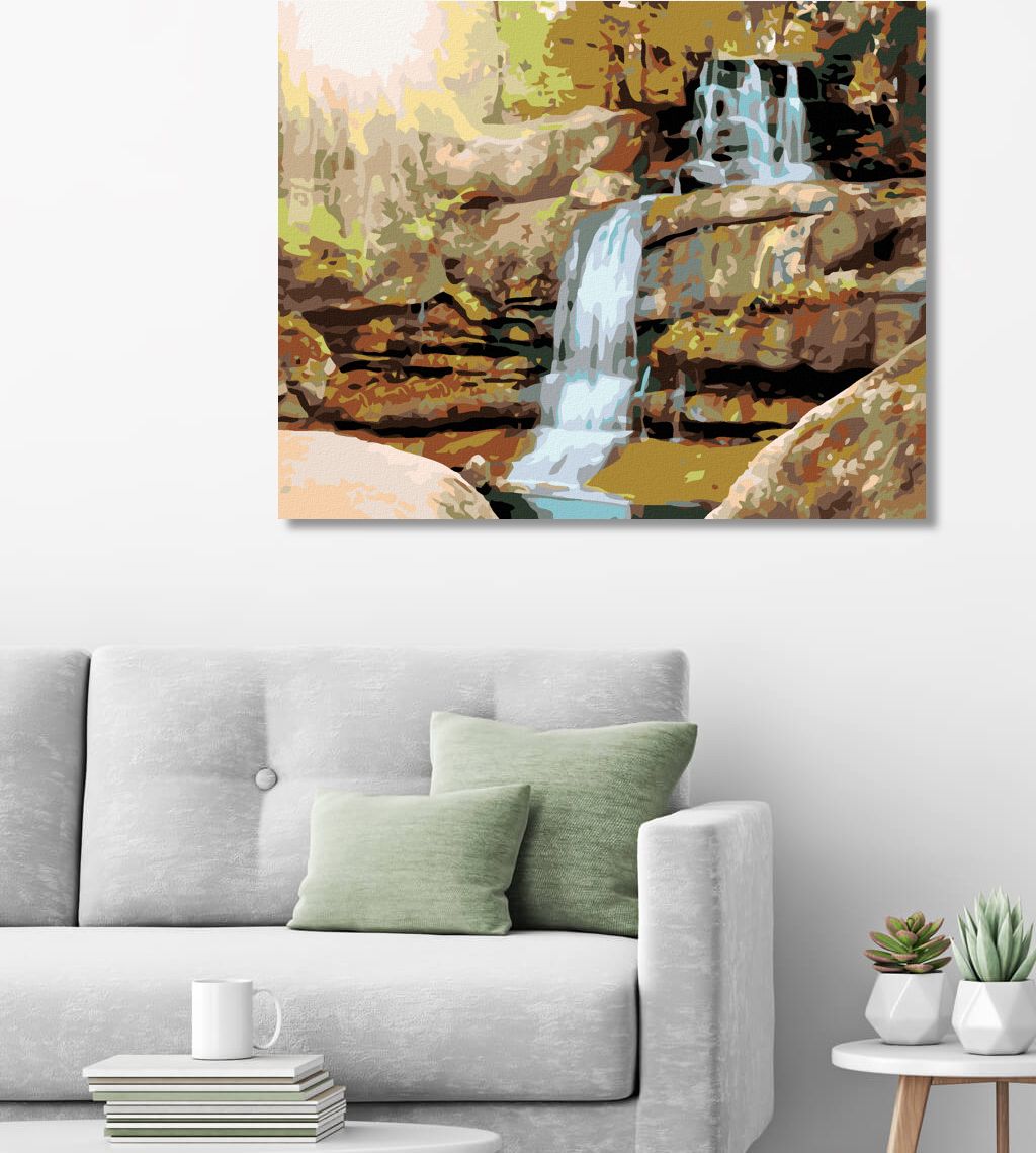 zuty Malování podle čísel - SLUNEČNÍ PAPRSKY A VODOPÁD - Rozměr: 40x50 cm, Rámování: Varianta: bez rámu a bez vypnutí plátna - obrázek 4