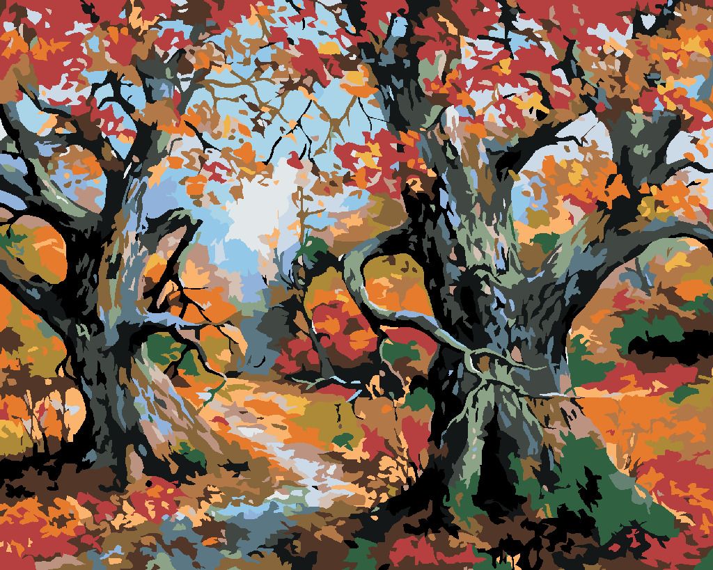 zuty Malování podle čísel - STROMY A PODZIMNÍ KRAJINA - Rozměr: 40x50 cm, Rámování: Varianta: bez rámu a bez vypnutí plátna - obrázek 3