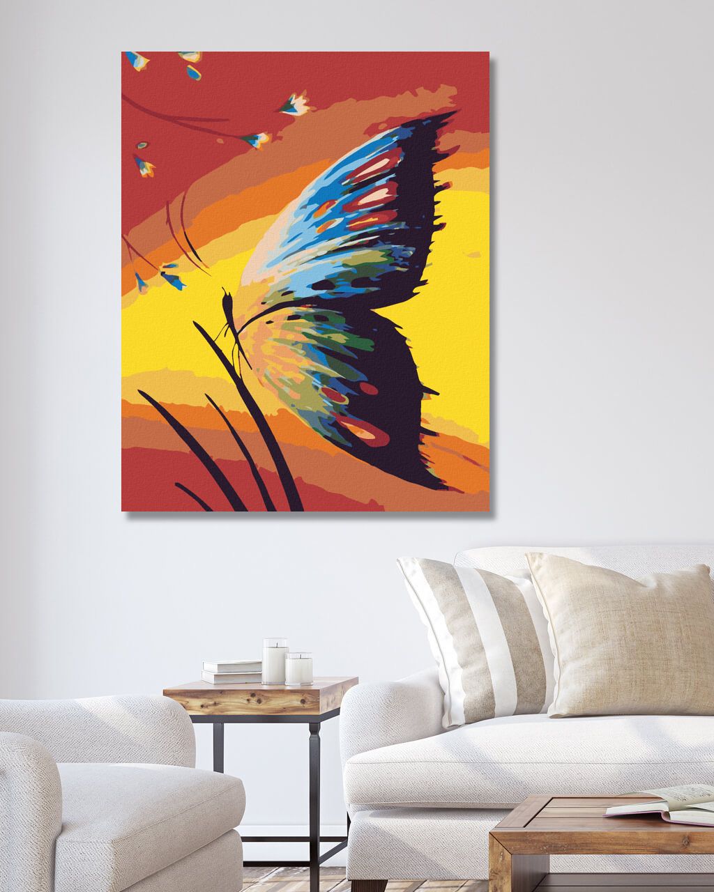 zuty Malování podle čísel - MOTÝL V TRÁVĚ A ZÁPAD SLUNCE - Rozměr: 40x50 cm, Rámování: Varianta: vypnuté plátno na rám - obrázek 3