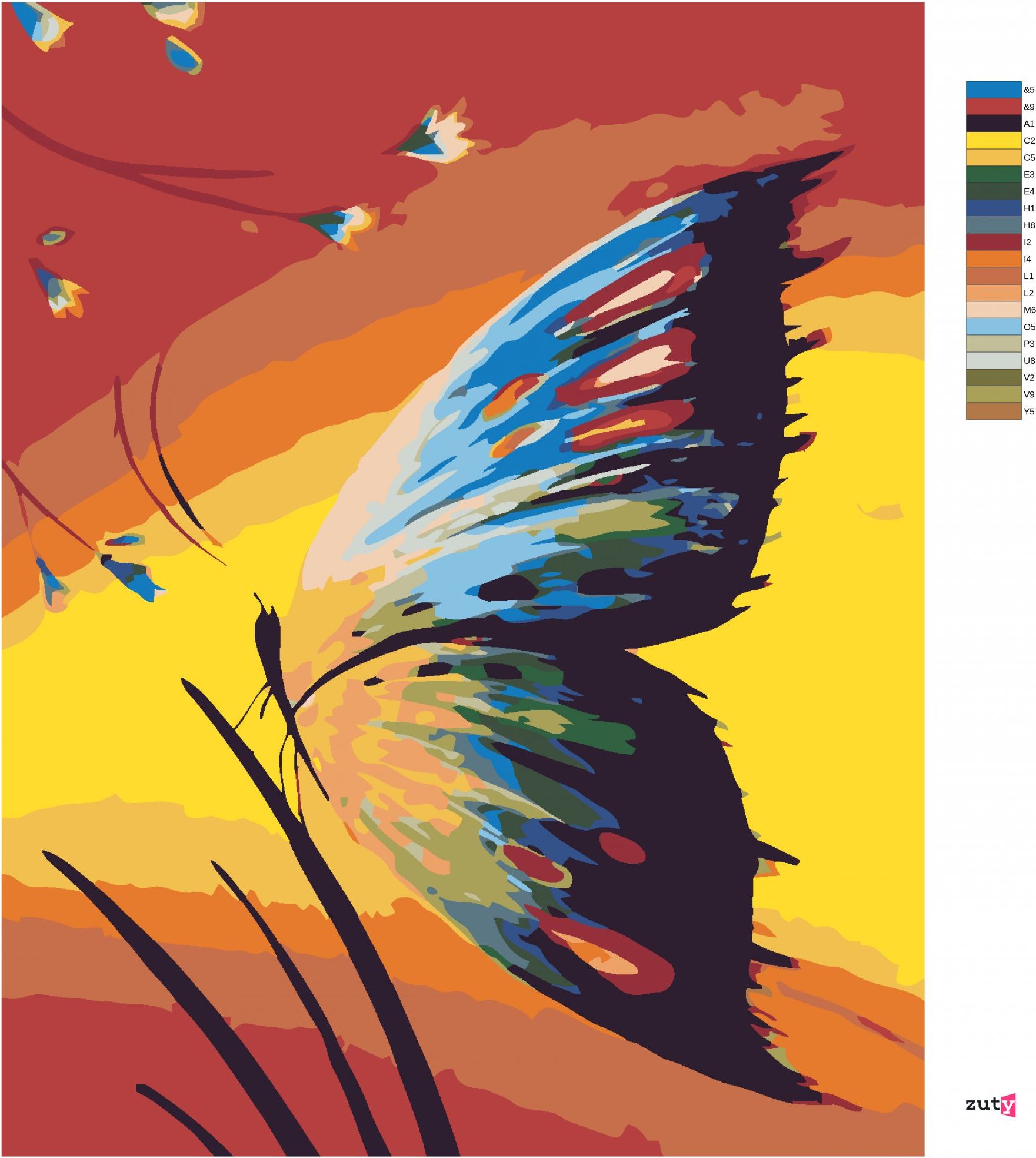zuty Malování podle čísel - MOTÝL V TRÁVĚ A ZÁPAD SLUNCE - Rozměr: 40x50 cm, Rámování: Varianta: vypnuté plátno na rám - obrázek 13