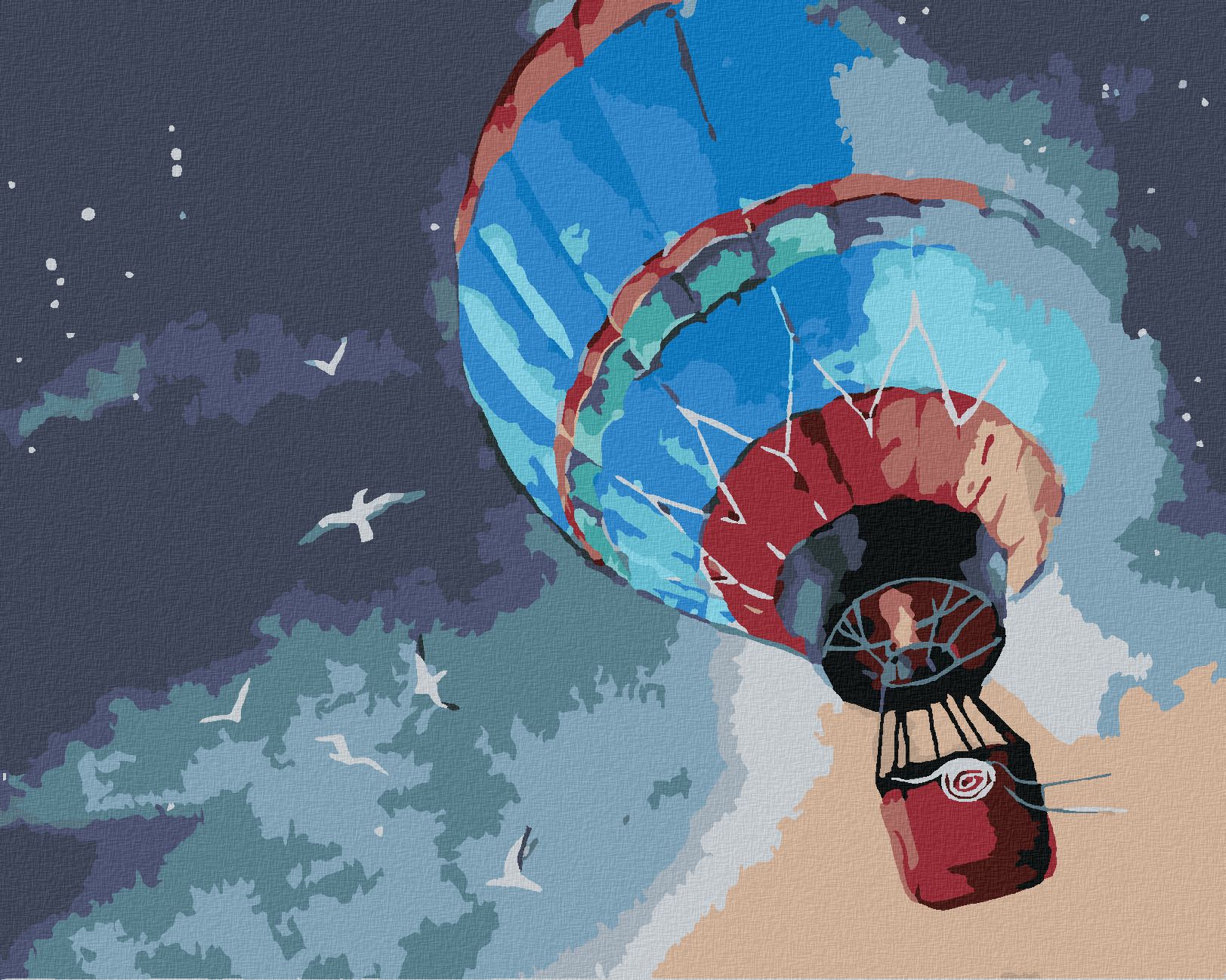 zuty Malování podle čísel - HORKOVZDUŠNÝ BALÓN NA NOČNÍ OBLOZE - Rozměr: 40x50 cm, Rámování: Varianta: bez rámu a bez vypnutí plátna - obrázek 1