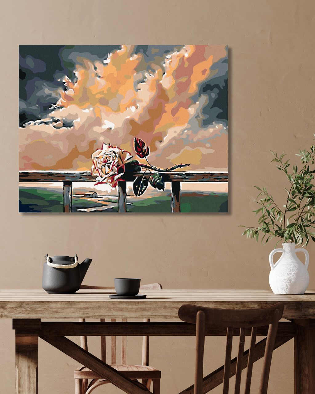 zuty Malování podle čísel - POLOŽENÁ RŮŽE NA ZÁBRADLÍ - Rozměr: 40x50 cm, Rámování: Varianta: bez rámu a bez vypnutí plátna - obrázek 3