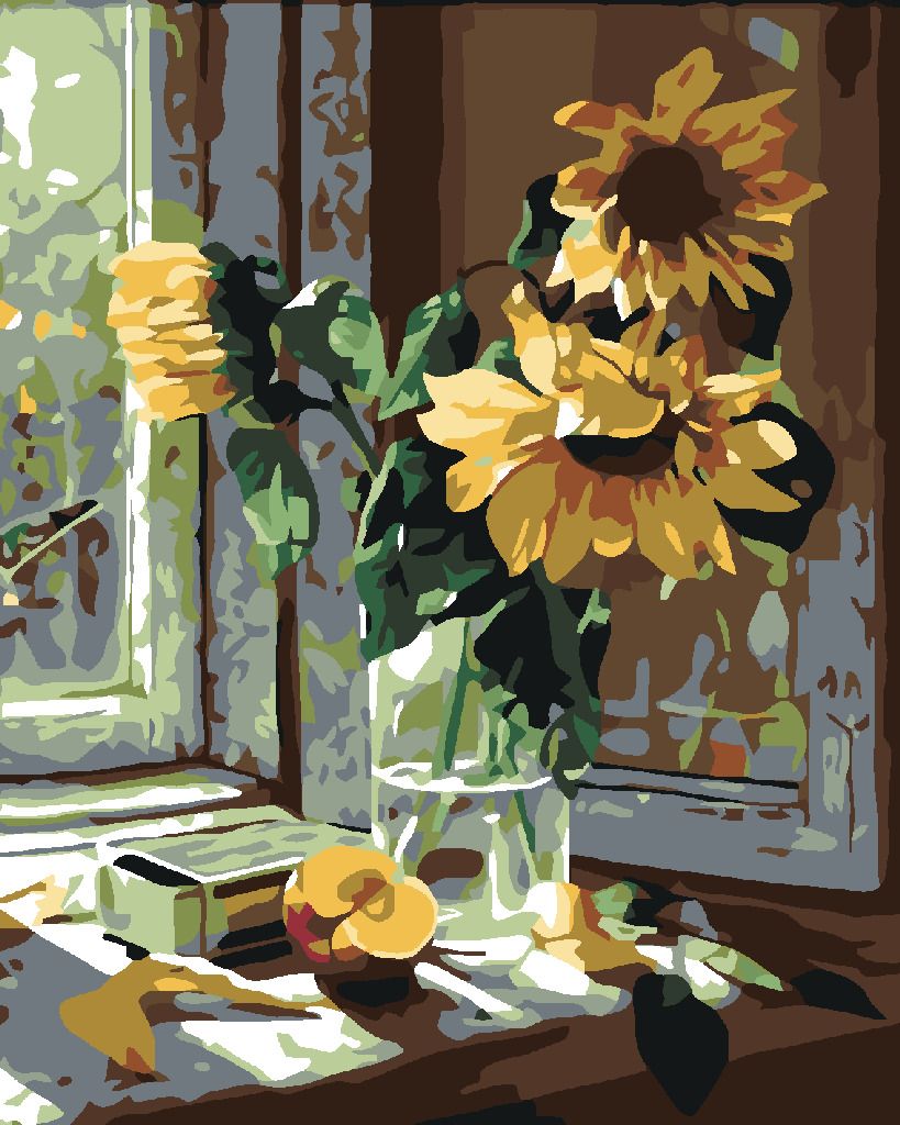 zuty Malování podle čísel - SLUNEČNICE VE VÁZE - Rozměr: 40x50 cm, Rámování: Varianta: vypnuté plátno na rám - obrázek 3