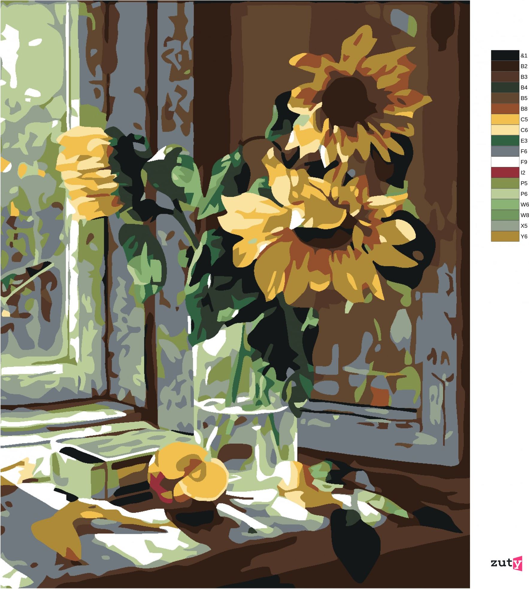 zuty Malování podle čísel - SLUNEČNICE VE VÁZE - Rozměr: 40x50 cm, Rámování: Varianta: vypnuté plátno na rám - obrázek 8