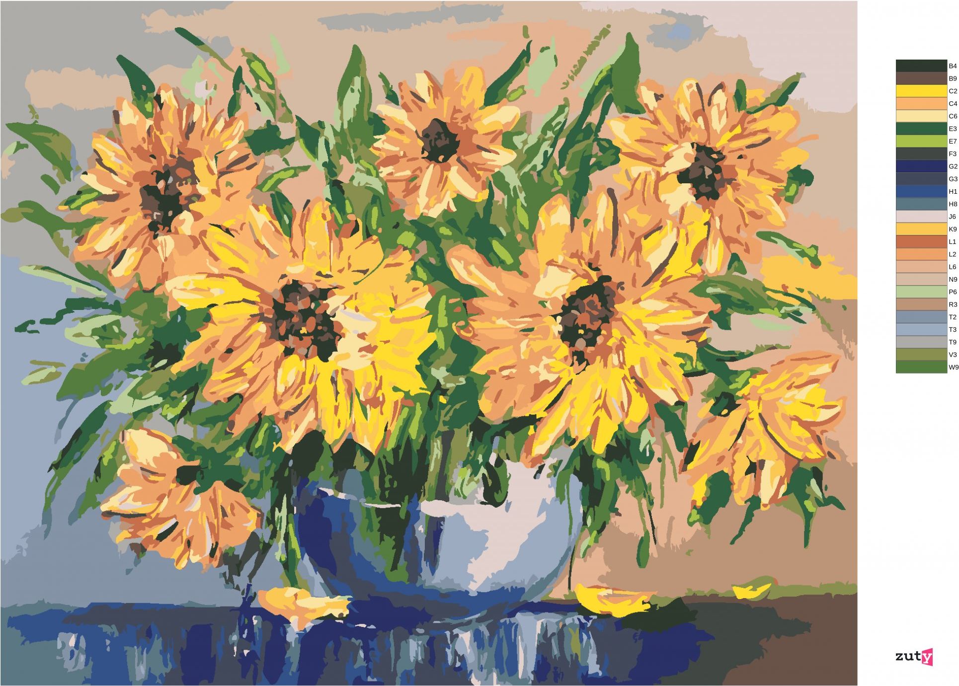 zuty Malování podle čísel - SLUNEČNICE VE VÁZE - Rozměr: 40x50 cm, Rámování: Varianta: vypnuté plátno na rám - obrázek 15