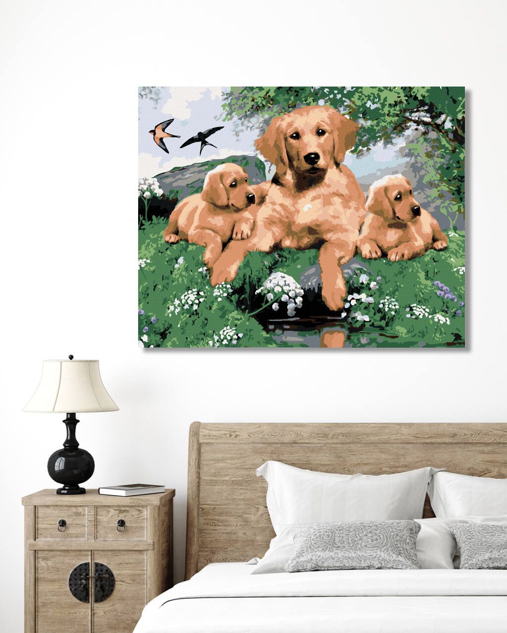 zuty Malování podle čísel - ZLATÝ RETRÍVR A ŠTĚŇATA (HOWARD ROBINSON) - Rozměr: 40x50 cm, Rámování: Varianta: bez rámu a bez vypnutí plátna - obrázek 3