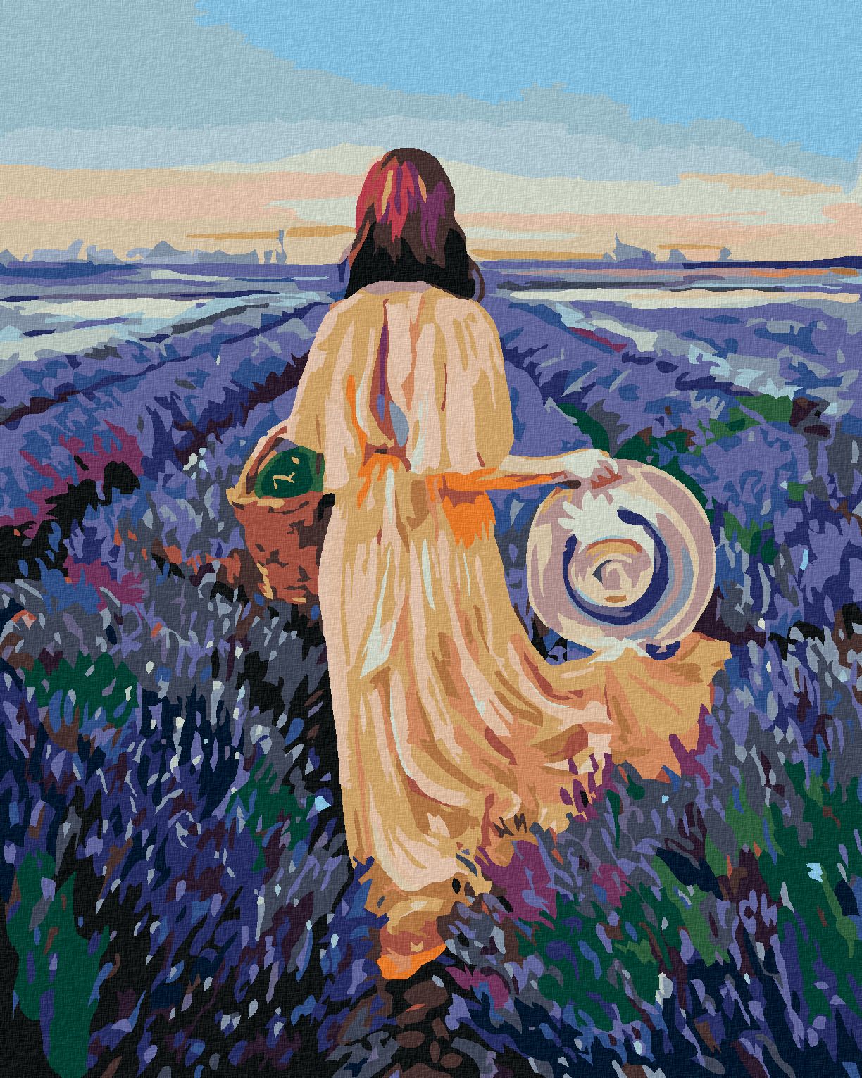 zuty Malování podle čísel - ŽENA S KOŠÍKEM A LEVANDULOVÉ POLE - Rozměr: 40x50 cm, Rámování: Varianta: bez rámu a bez vypnutí plátna - obrázek 1