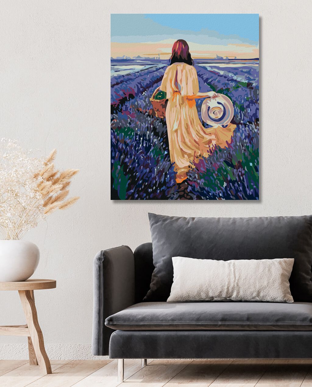 zuty Malování podle čísel - ŽENA S KOŠÍKEM A LEVANDULOVÉ POLE - Rozměr: 40x50 cm, Rámování: Varianta: vypnuté plátno na rám - obrázek 2