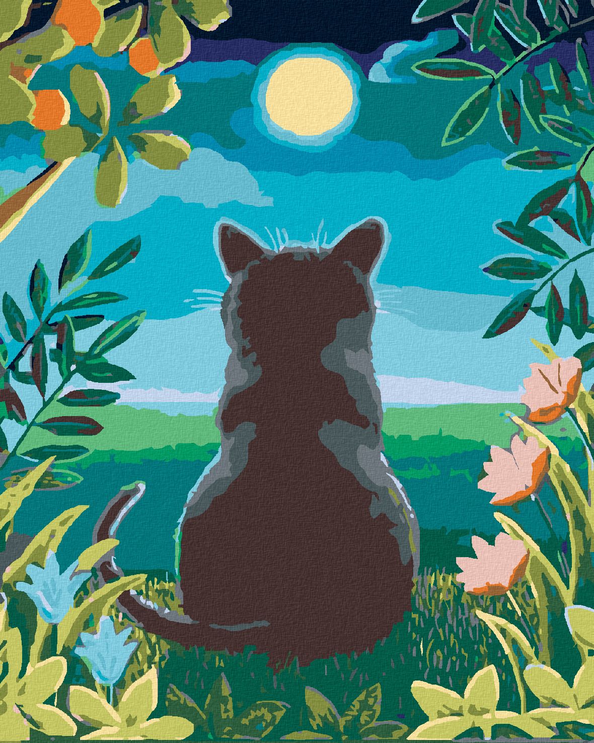 zuty Malování podle čísel - KOČKA A MĚSÍC - Rozměr: 40x50 cm, Rámování: Varianta: vypnuté plátno na rám - obrázek 1