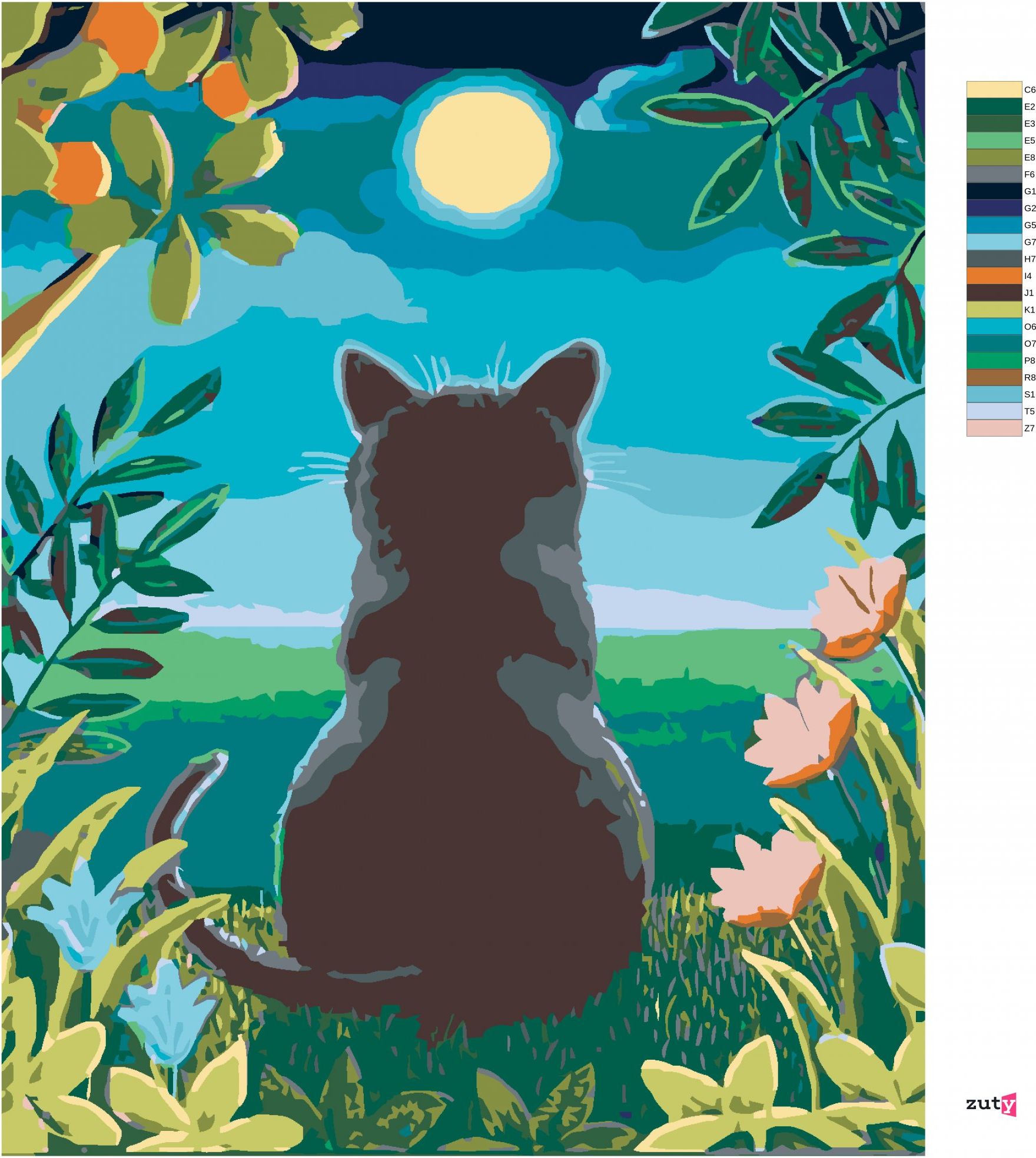 zuty Malování podle čísel - KOČKA A MĚSÍC - Rozměr: 40x50 cm, Rámování: Varianta: vypnuté plátno na rám - obrázek 2