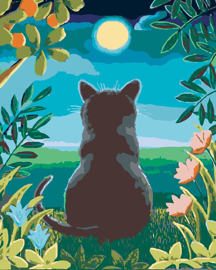 zuty Malování podle čísel - KOČKA A MĚSÍC - Rozměr: 40x50 cm, Rámování: Varianta: vypnuté plátno na rám - obrázek 6