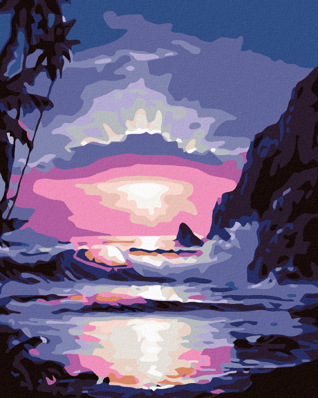 zuty Malování podle čísel - MODRÝ ZÁPAD SLUNCE - Rozměr: 40x50 cm, Rámování: Varianta: vypnuté plátno na rám - obrázek 1