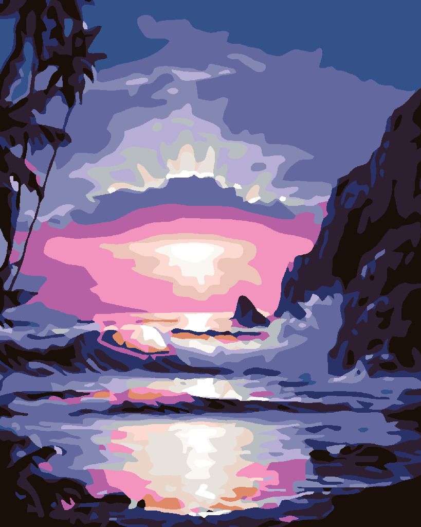 zuty Malování podle čísel - MODRÝ ZÁPAD SLUNCE - Rozměr: 40x50 cm, Rámování: Varianta: vypnuté plátno na rám - obrázek 4
