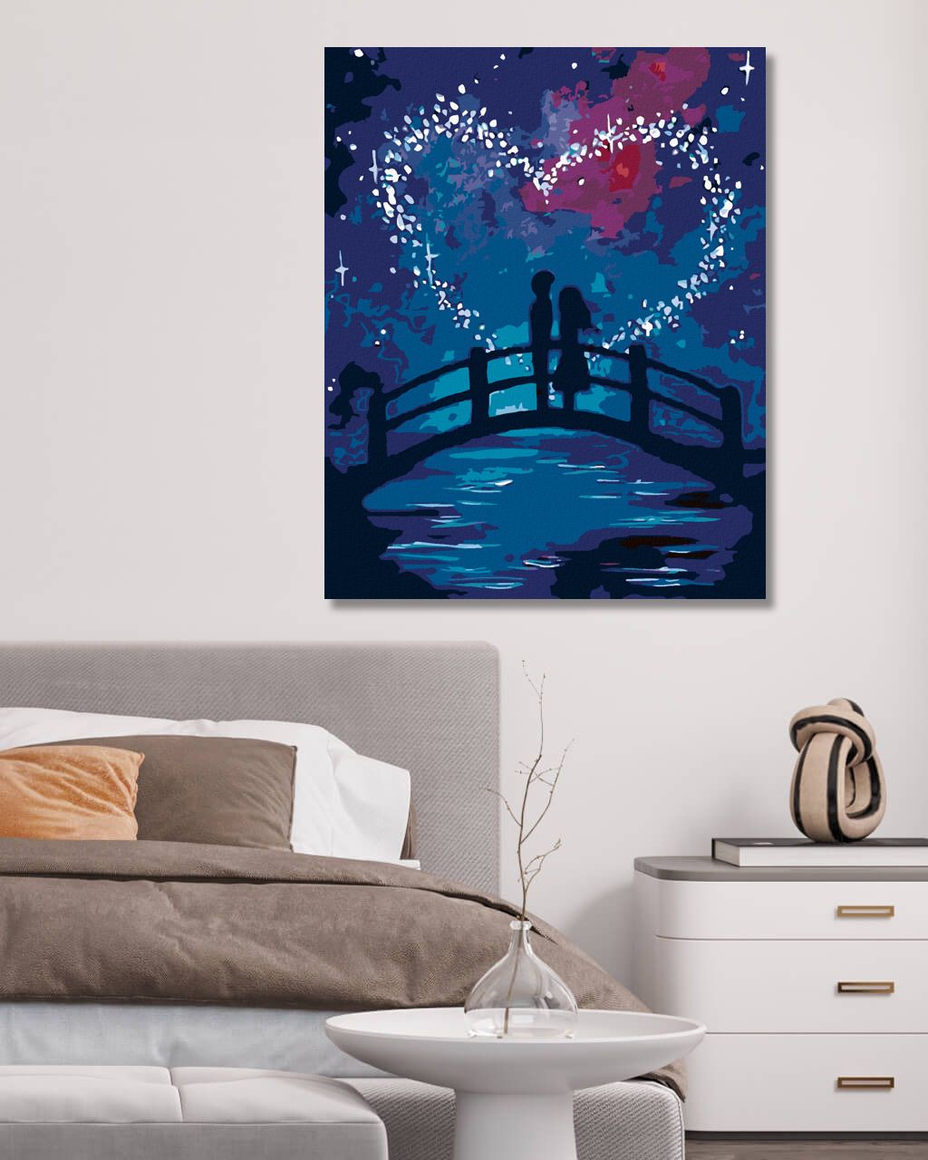 zuty Malování podle čísel - PÁR NA LÁVCE POD NOČNÍ OBLOHOU - Rozměr: 40x50 cm, Rámování: Varianta: vypnuté plátno na rám - obrázek 4