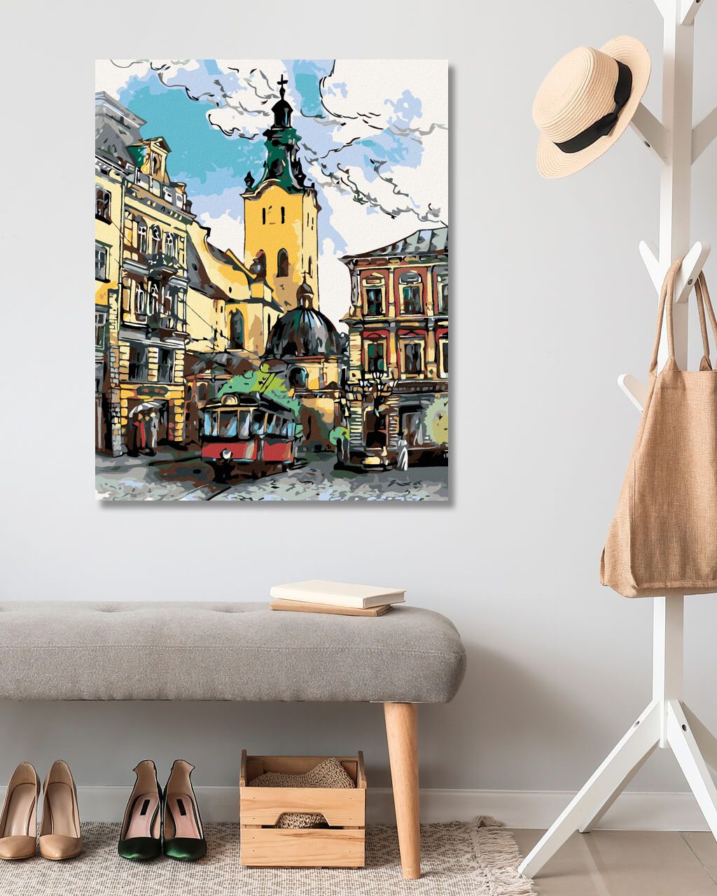 zuty Malování podle čísel - TRAMVAJ NA NÁMĚSTÍ - Rozměr: 40x50 cm, Rámování: Varianta: vypnuté plátno na rám - obrázek 4