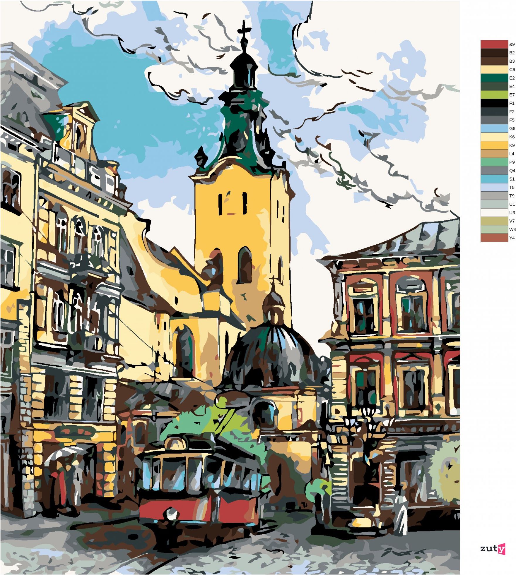 zuty Malování podle čísel - TRAMVAJ NA NÁMĚSTÍ - Rozměr: 40x50 cm, Rámování: Varianta: vypnuté plátno na rám - obrázek 7
