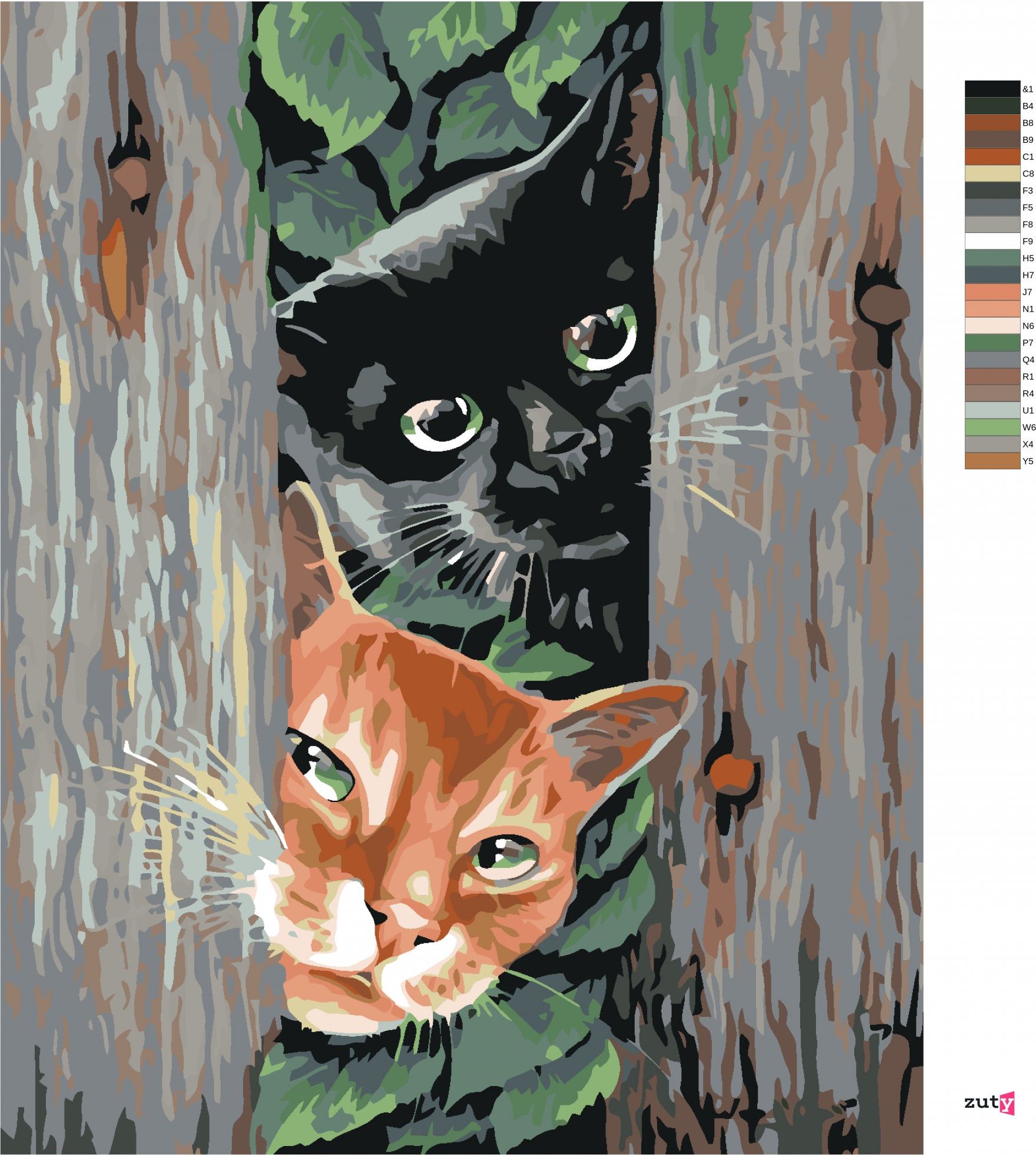 zuty Malování podle čísel - ČÍHAJÍCÍ KOČKY - Rozměr: 40x50 cm, Rámování: Varianta: vypnuté plátno na rám - obrázek 9