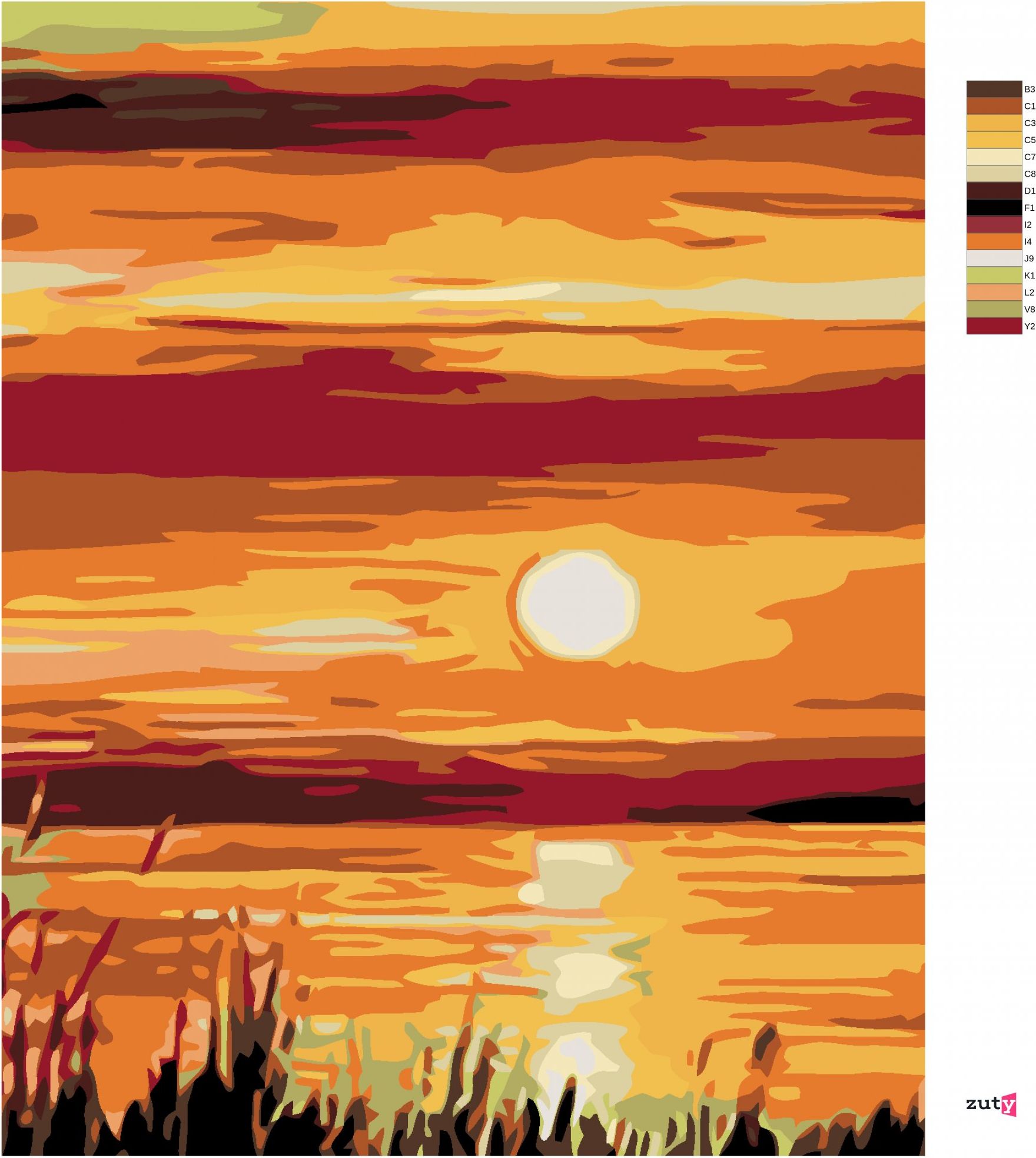 zuty Malování podle čísel - VÝCHOD SLUNCE - Rozměr: 40x50 cm, Rámování: Varianta: bez rámu a bez vypnutí plátna - obrázek 5