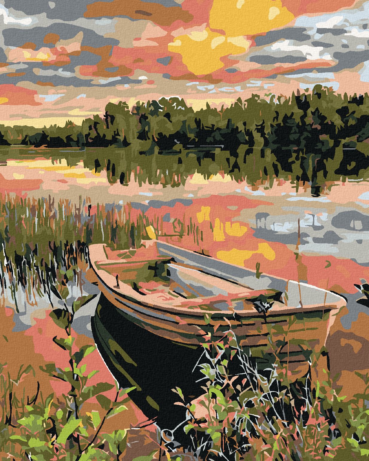 zuty Malování podle čísel - LOĎKA V RÁKOSÍ - Rozměr: 40x50 cm, Rámování: Varianta: vypnuté plátno na rám - obrázek 1