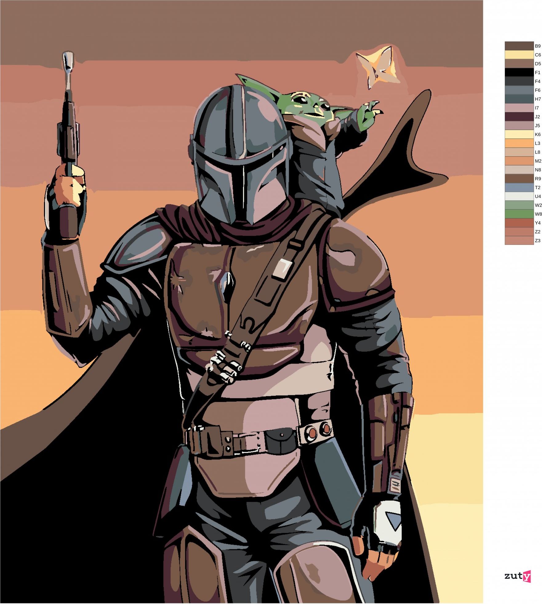 zuty Malování podle čísel - MANDALORIAN A BABY YODA - Rozměr: 40x50 cm, Rámování: Varianta: vypnuté plátno na rám - obrázek 6