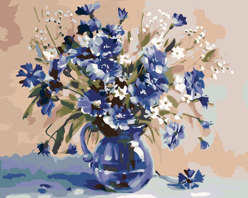 zuty Malování podle čísel - KYTICE MODRÝCH KVÍTKŮ - Rozměr: 40x50 cm, Rámování: Varianta: bez rámu a bez vypnutí plátna - obrázek 3