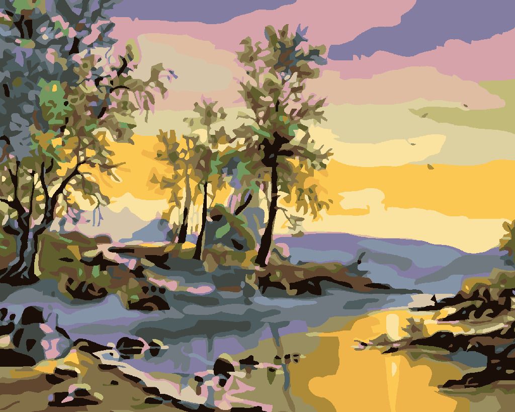 zuty Malování podle čísel - ZÁPAD SLUNCE NAD ŘEKOU - Rozměr: 40x50 cm, Rámování: Varianta: vypnuté plátno na rám - obrázek 7