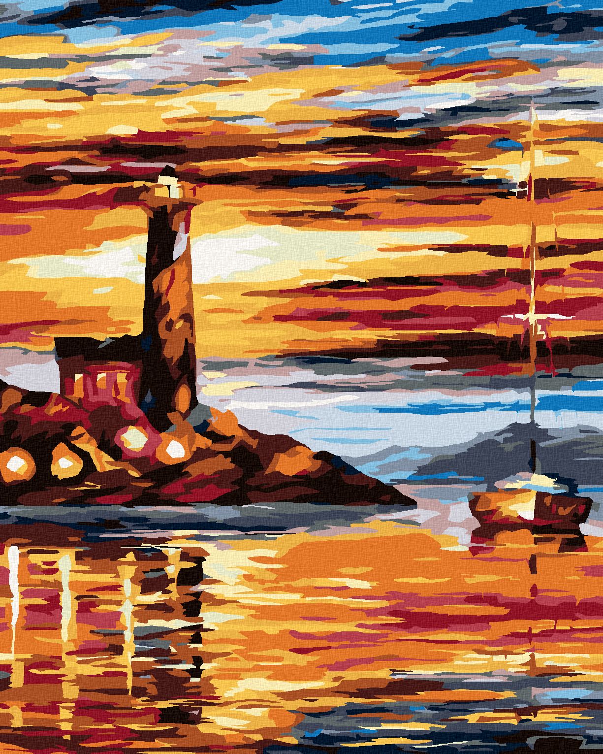 zuty Malování podle čísel - MAJÁK A PLACHETNICE - Rozměr: 40x50 cm, Rámování: Varianta: vypnuté plátno na rám - obrázek 1