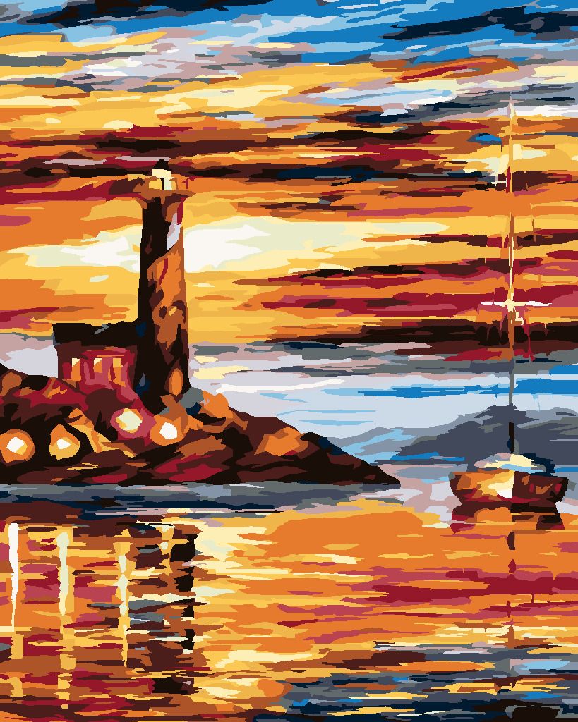 zuty Malování podle čísel - MAJÁK A PLACHETNICE - Rozměr: 40x50 cm, Rámování: Varianta: vypnuté plátno na rám - obrázek 6