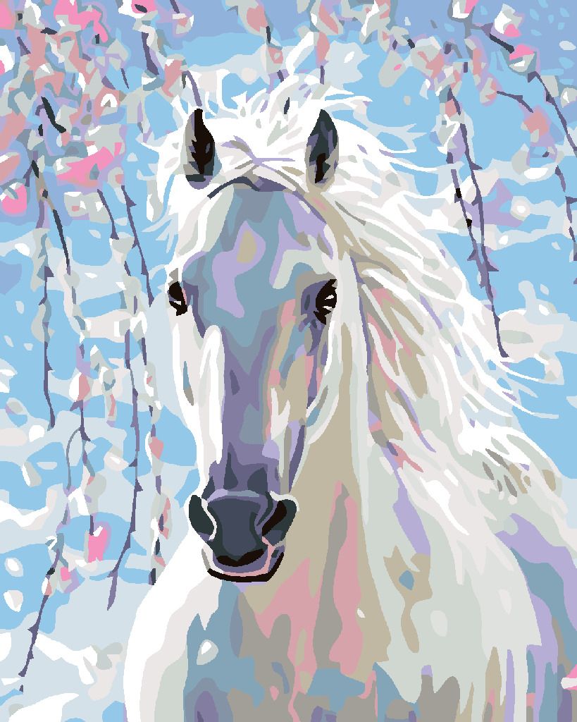 zuty Malování podle čísel - BÍLÝ KŮŇ - Rozměr: 40x50 cm, Rámování: Varianta: bez rámu a bez vypnutí plátna - obrázek 2