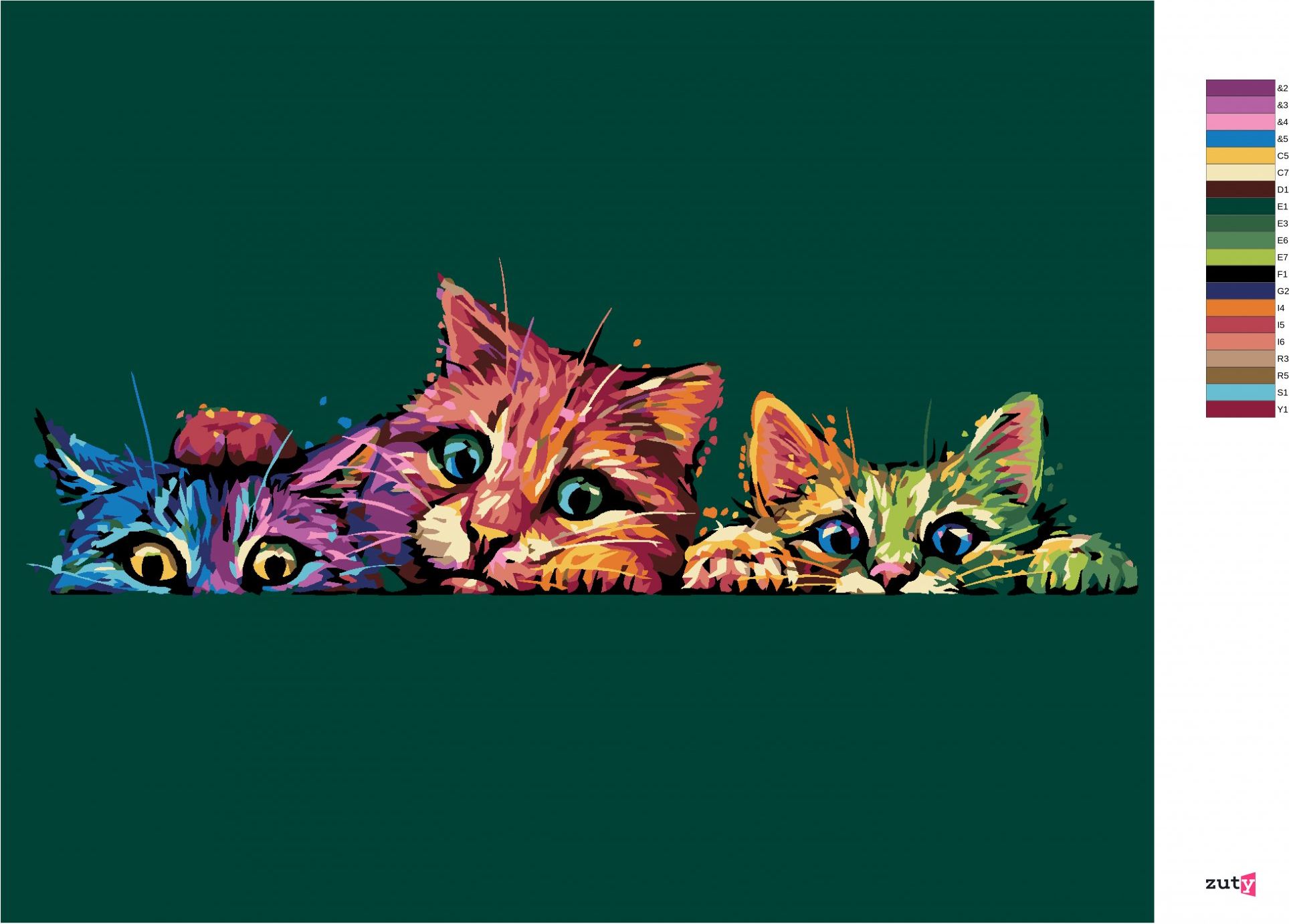 zuty Malování podle čísel - BAREVNÉ KOČKY - Rozměr: 40x50 cm, Rámování: Varianta: vypnuté plátno na rám - obrázek 9