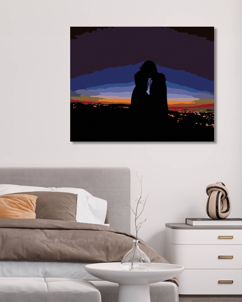 zuty Malování podle čísel - MILENCI V NOCI NAD MĚSTEM - Rozměr: 40x50 cm, Rámování: Varianta: vypnuté plátno na rám - obrázek 4