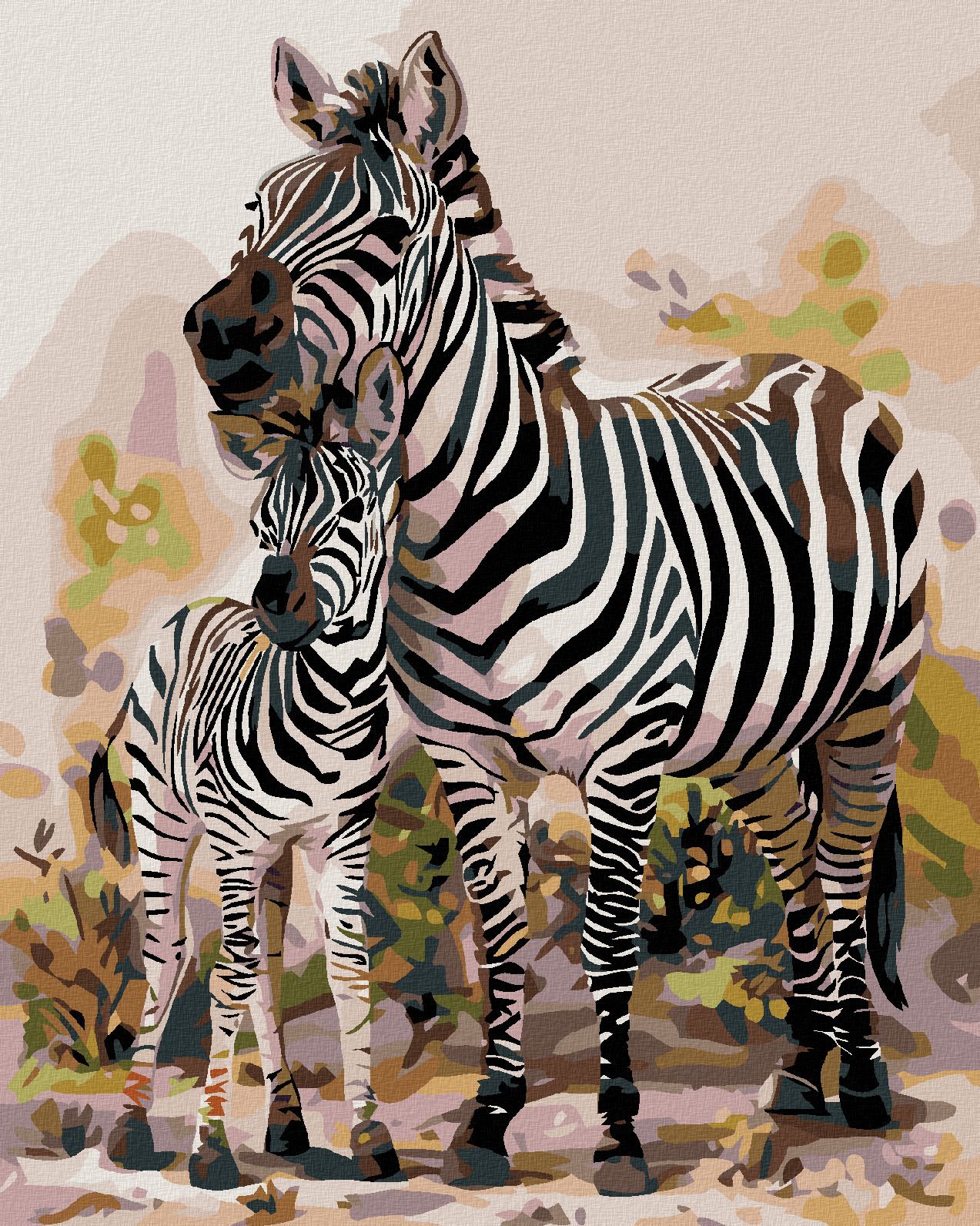 zuty Malování podle čísel - ZEBRA S MLÁDĚTEM - Rozměr: 40x50 cm, Rámování: Varianta: vypnuté plátno na rám - obrázek 1